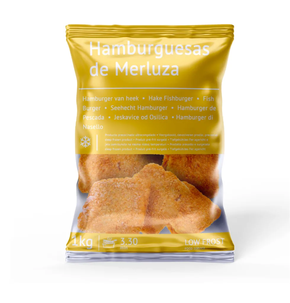 Sachet de hamburgers de merluza surgelés 1 kg.