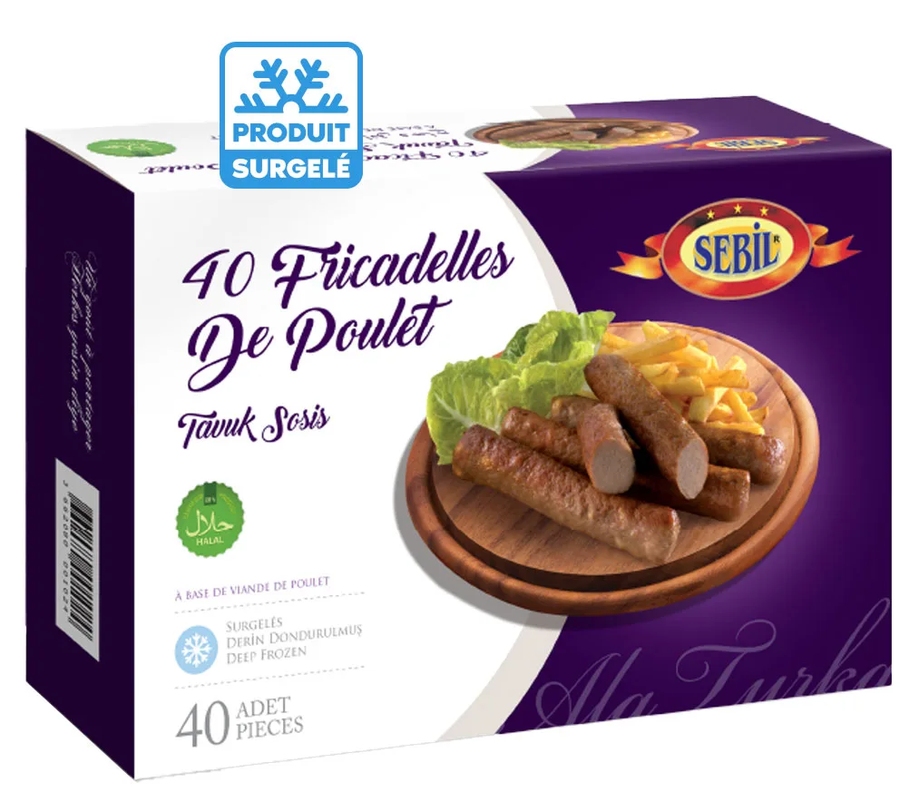 Boîte de 40 frikadelles de poulet halal surgelées Sebil.